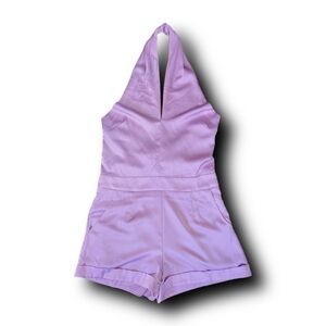 TCEC Lavender Satin-Feel Halter Neck Romper Barbiecore